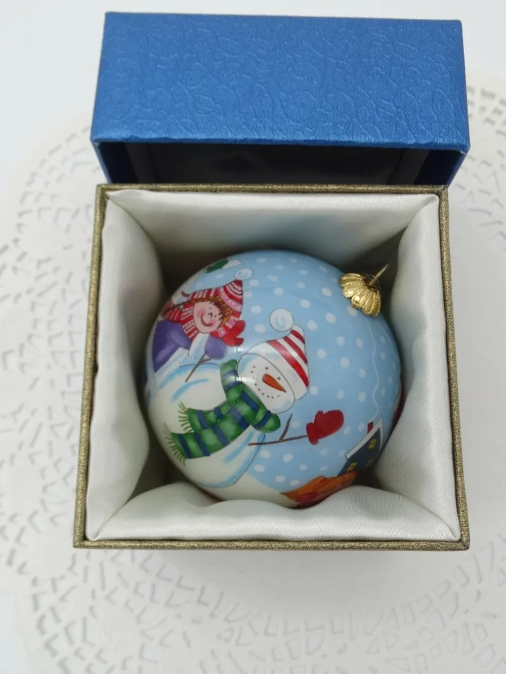 Pier 1 Snowman and Kids Li Bien Christmas Ornament 2015 with Box